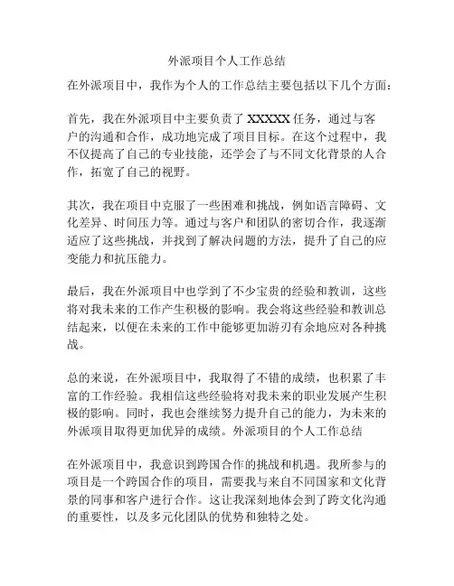 外派项目个人工作总结