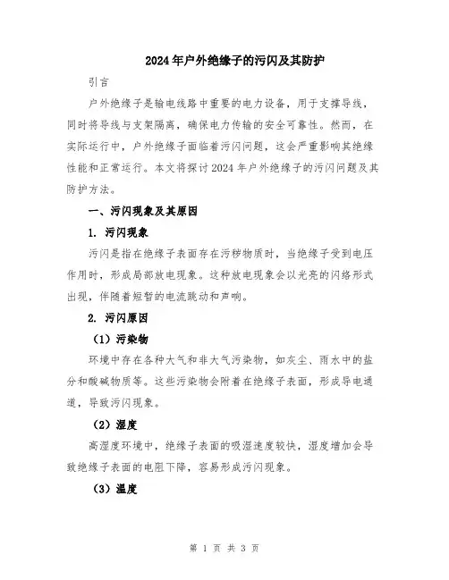 2024年户外绝缘子的污闪及其防护