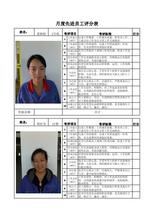 月度先进员工评分表