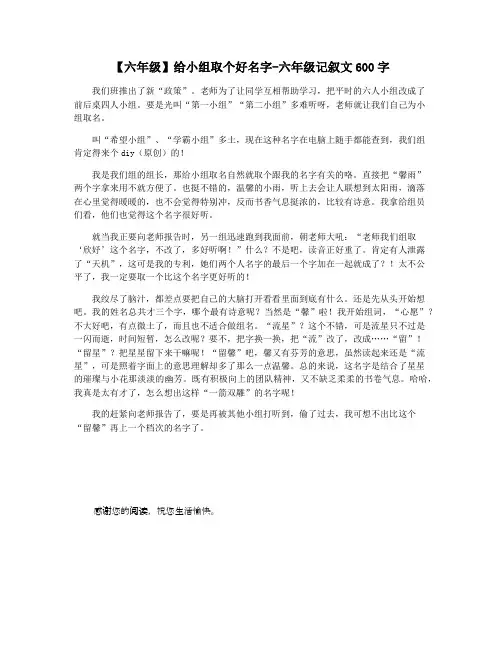 【六年级】给小组取个好名字-六年级记叙文600字