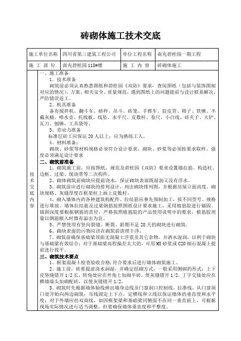 砌体技术交底56214