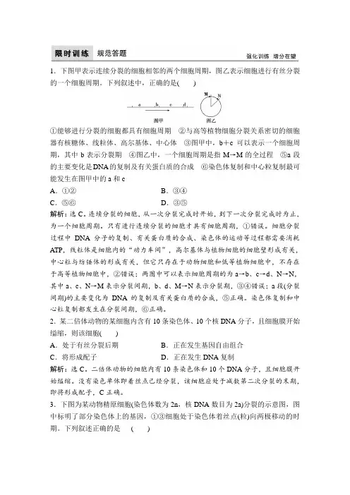 《高考领航》高中生物二轮复习专题细胞的增殖和受精作用限时训练