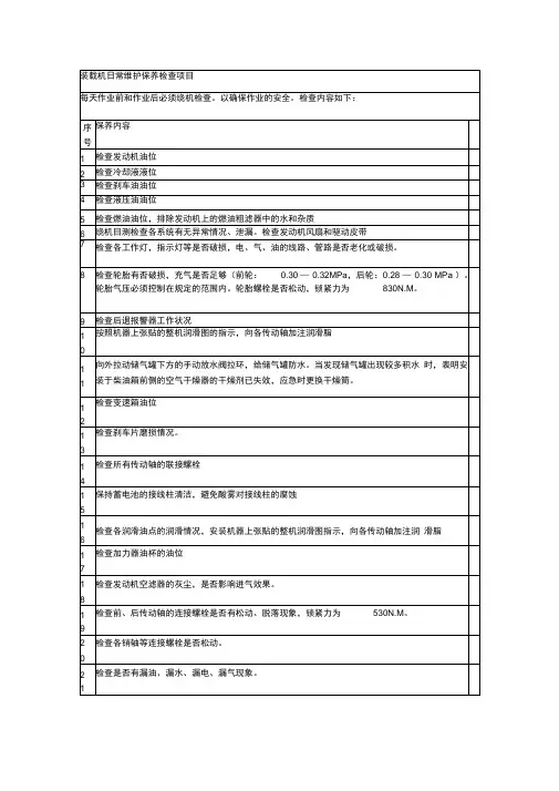 装载机日常维护保养检查项目