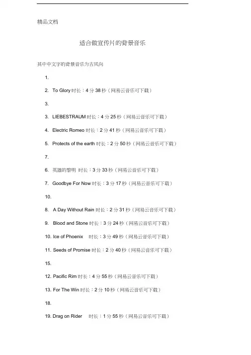最新适合做宣传片的背景音乐