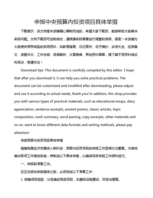 申报中央预算内投资项目具体举措
