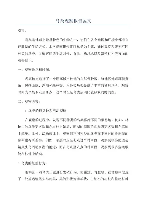 鸟类观察报告范文