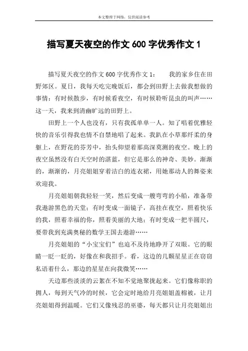 描写夏天夜空的作文600字优秀作文1