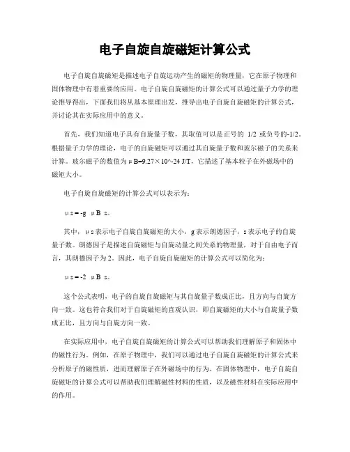 电子自旋自旋磁矩计算公式