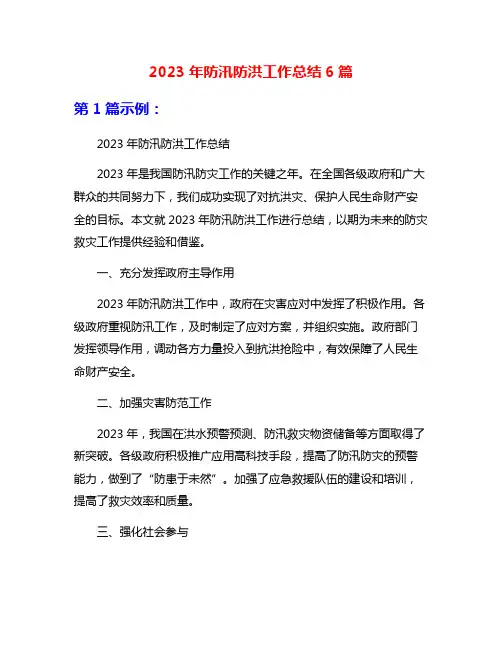 2023年防汛防洪工作总结6篇