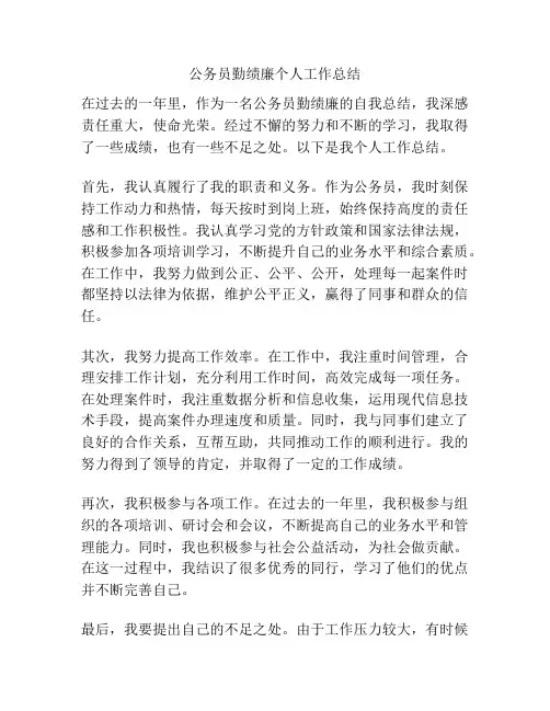公务员勤绩廉个人工作总结