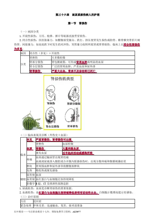 初级护师外科护理学知识点总结36泌尿系统损伤病人的护理