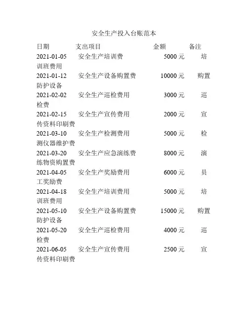 安全生产投入台账范本