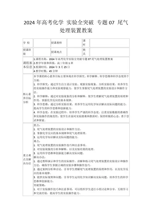 2024年高考化学实验全突破专题07尾气处理装置教案