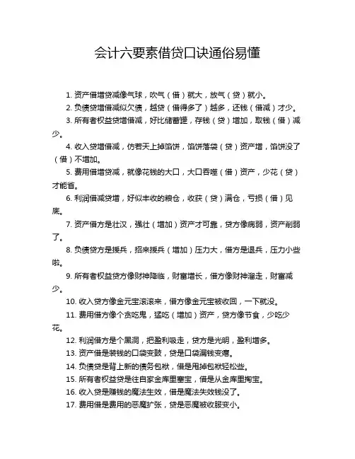 会计六要素借贷口诀通俗易懂