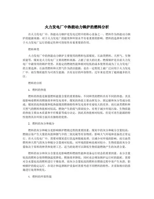 火力发电厂中热能动力锅炉的燃料分析