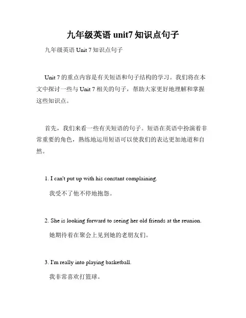 九年级英语unit7知识点句子