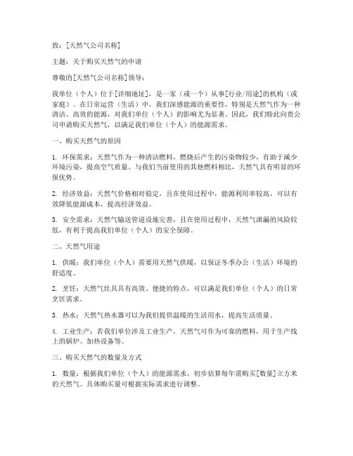 买天然气的申请书模板