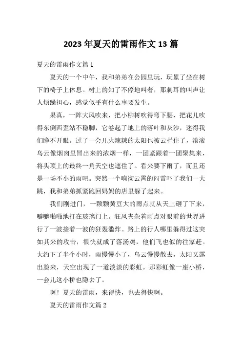 2023年夏天的雷雨作文13篇
