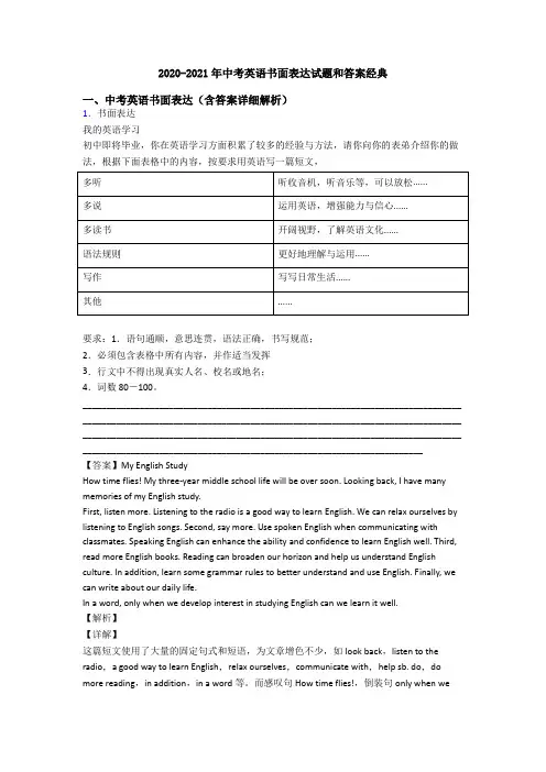 2020-2021年中考英语书面表达试题和答案经典