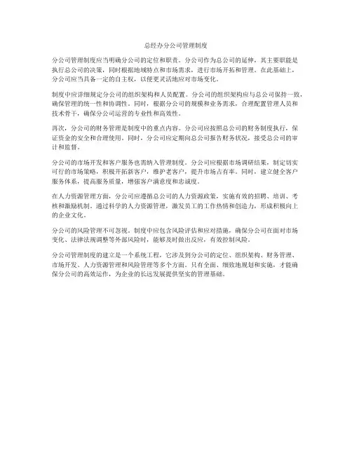 总经办分公司管理制度