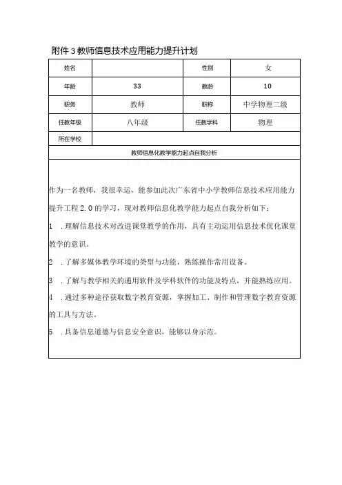 信息技术提升工程2.0教师信息技术应用能力提升计划(A1 A10 G2)
