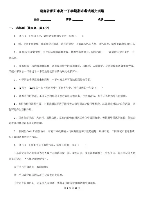 湖南省邵阳市高一下学期期末考试语文试题