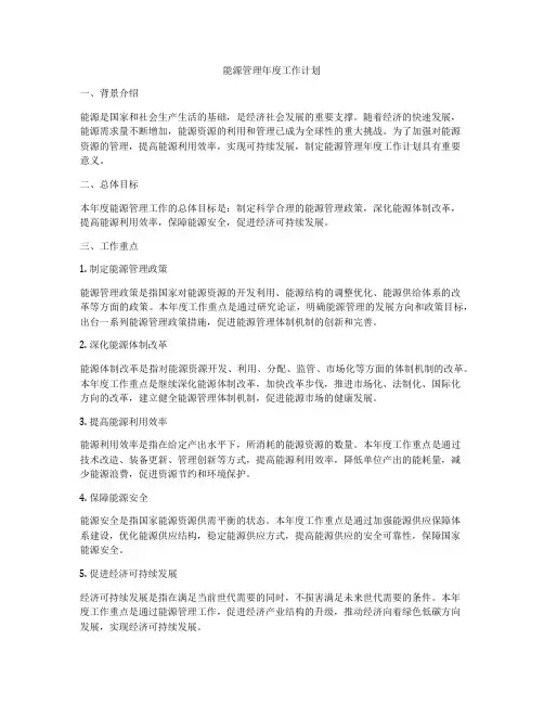 能源管理年度工作计划