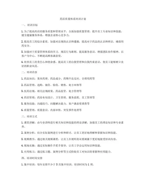 药店质量体系培训计划