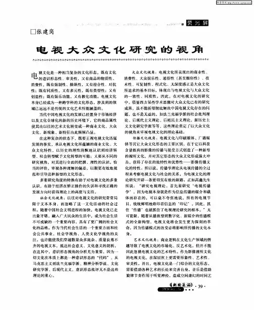 电视大众文化研究的视角