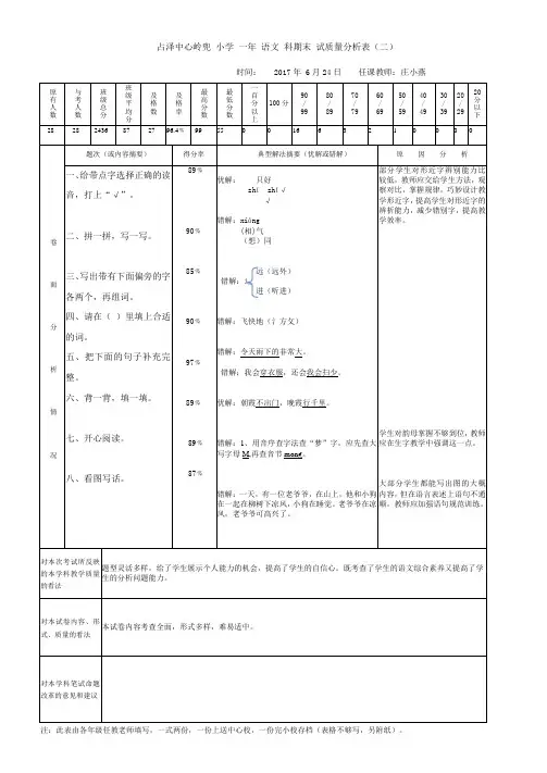 小学语文教学质量分析表