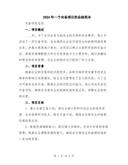 2024年一个灾备项目的总结范本