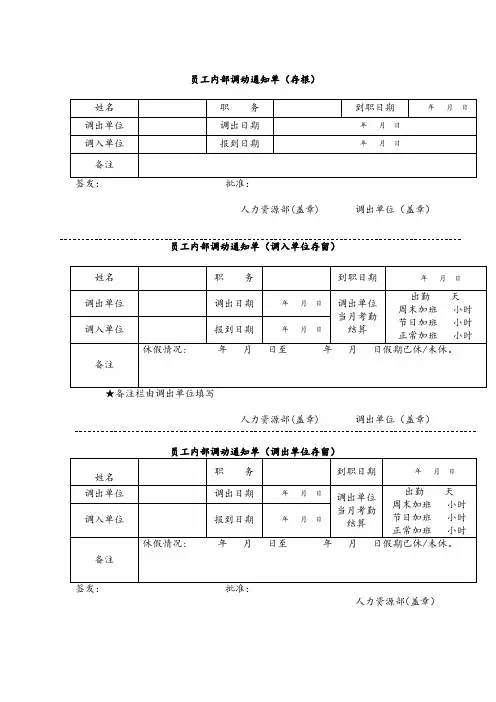 物业员工内部调动通知单
