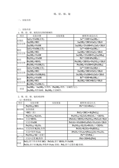 锡、铅、锑、铋实验预习报告