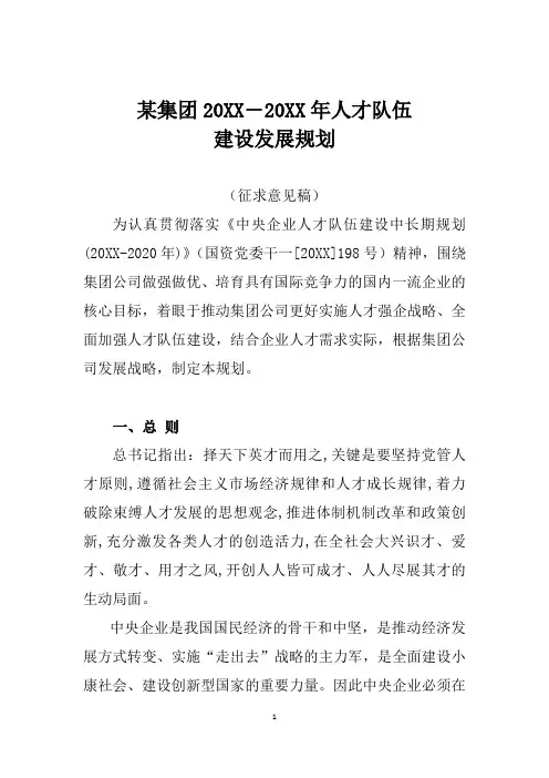 某央企集团人才队伍建设发展规划