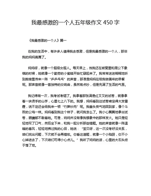 我最感激的一个人五年级作文450字