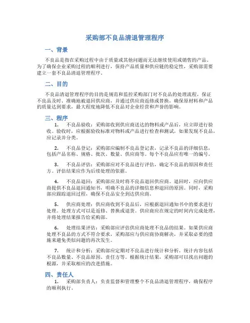 采购部不良品清退管理程序