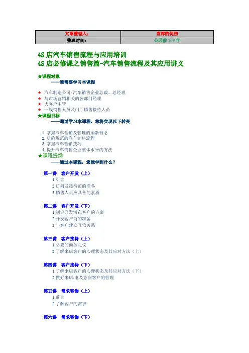 4S店汽车销售流程与应用培训