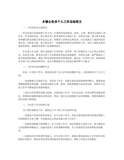 乡镇公务员个人工作总结范文