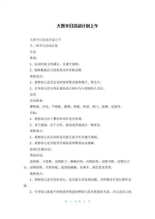 大班半日活动计划上午