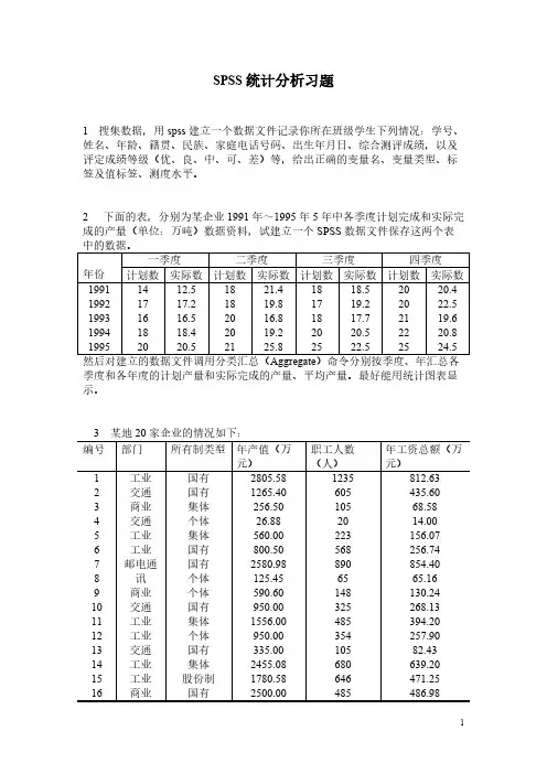 【免费下载】spss 统计分析习题