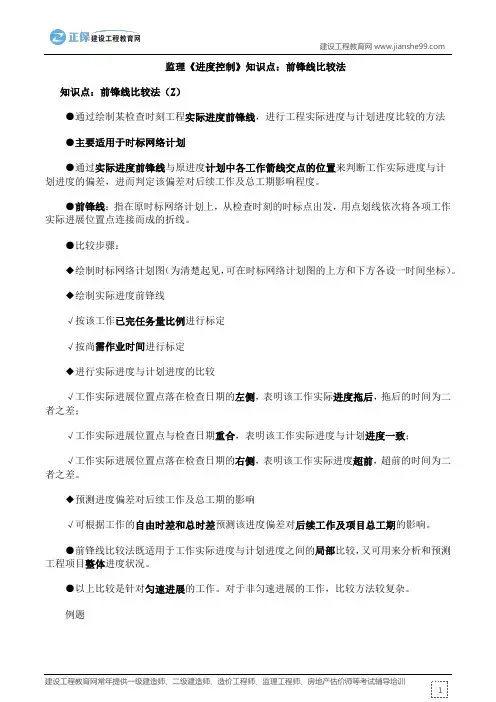 监理《进度控制》知识点：前锋线比较法