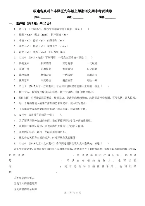 福建省泉州市丰泽区九年级上学期语文期末考试试卷