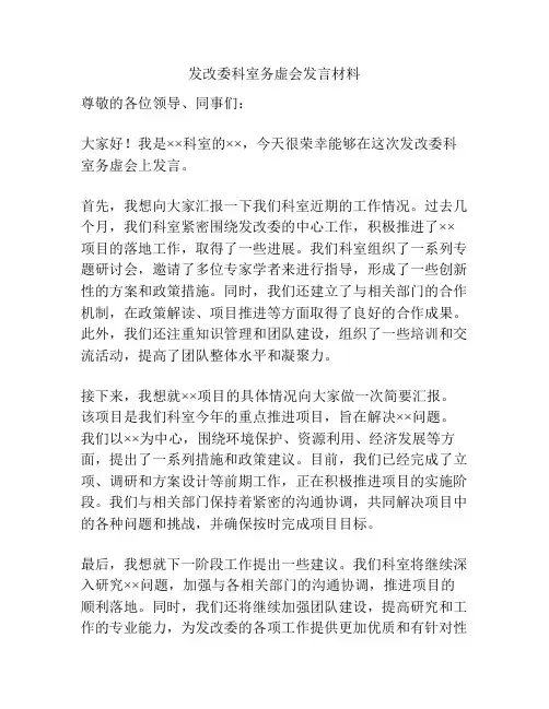 发改委科室务虚会发言材料
