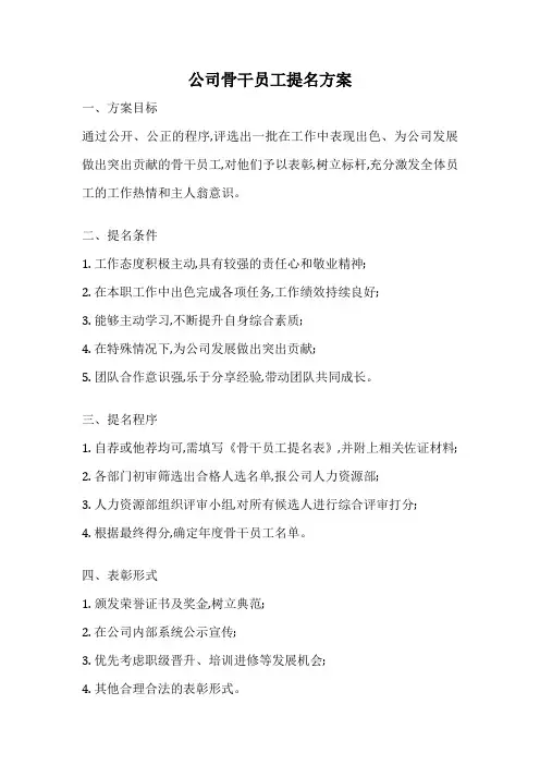 公司骨干员工提名方案
