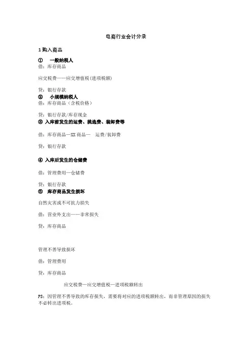 电商行业会计分录参考模板