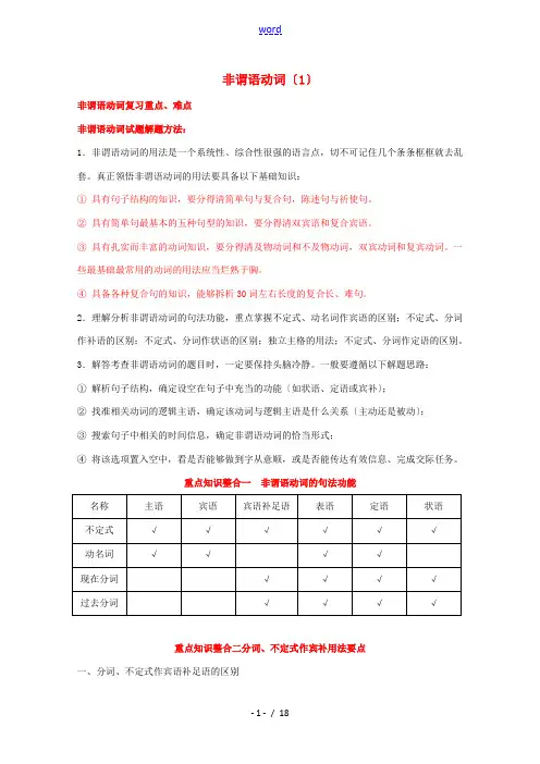 高考英语一轮复习 语法专题 非谓语动词(1)(讲)新人教版必修5-新人教版高三必修5英语教案