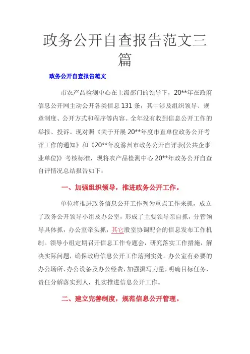 政务公开自查报告范文三篇