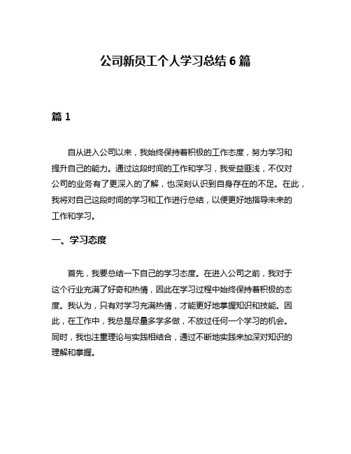 公司新员工个人学习总结6篇