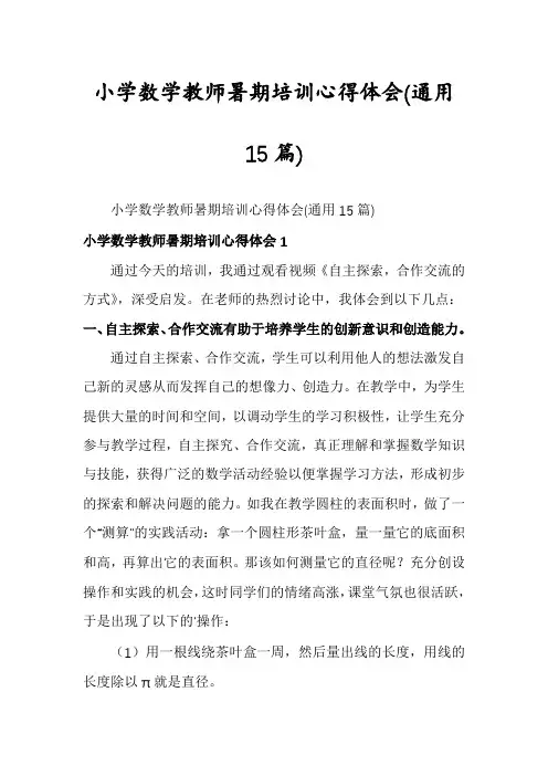 小学数学教师暑期培训心得体会(通用15篇)