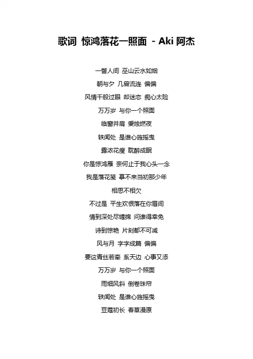 歌词 惊鸿落花一照面 - Aki阿杰